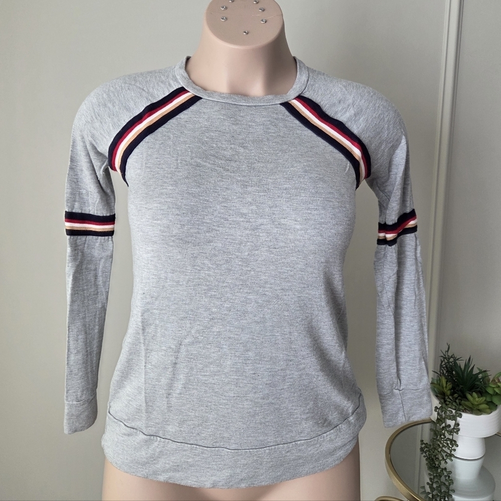 Peyton Jensen  Gray Long Sleeve Top with Striped Accents Sz.XS